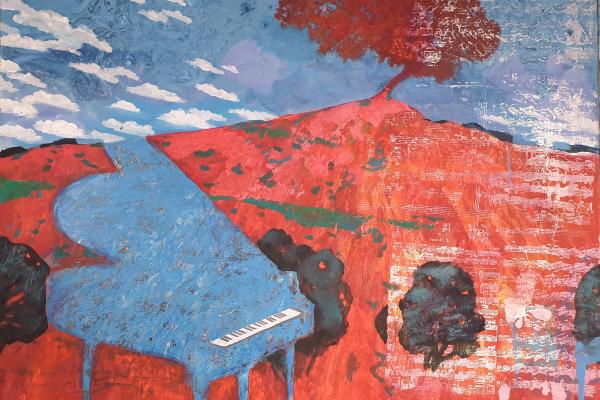Tree and piano, Acrylic on canvas 100x100